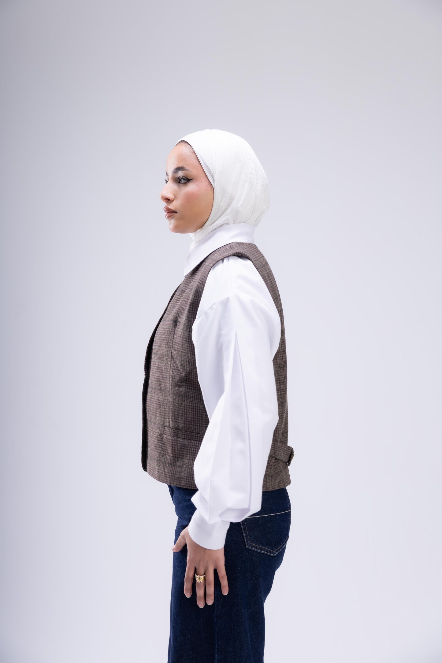 Short brown plaid vest