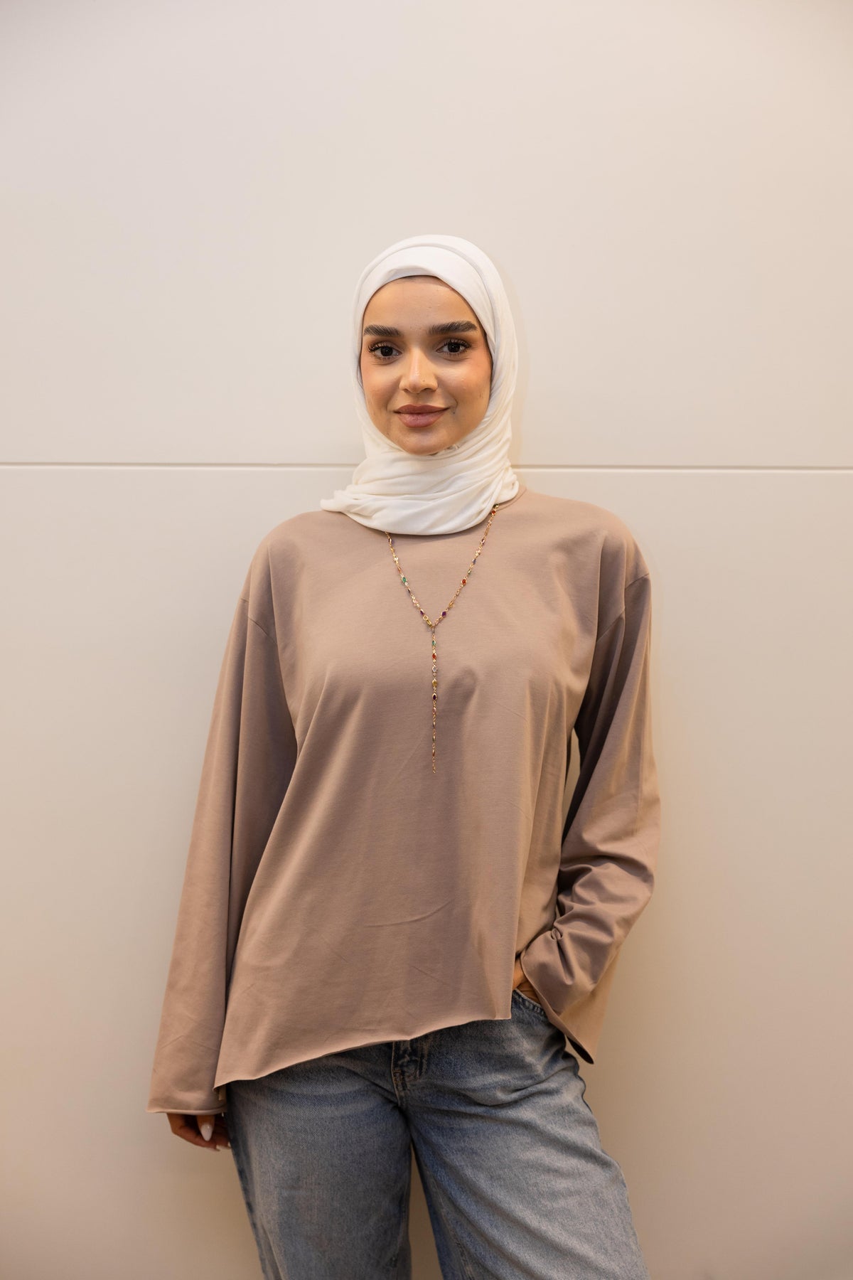 Modest cuffed-sleeve top