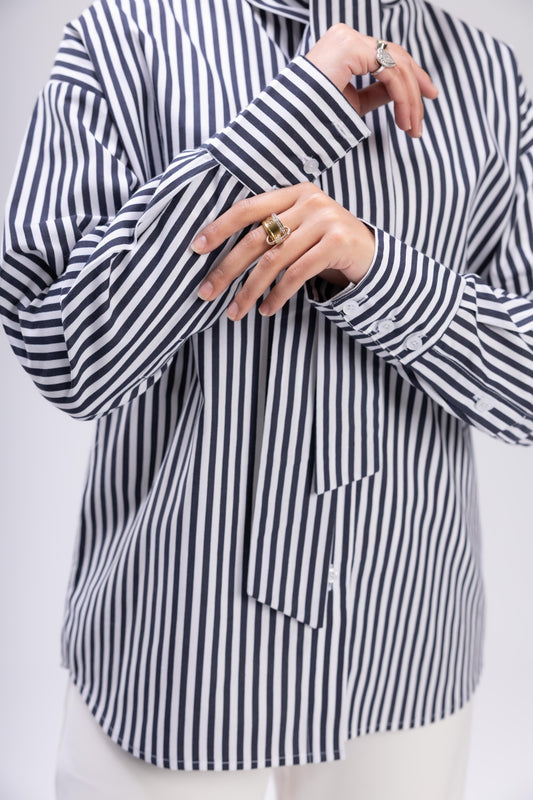 Dark Blue stripped shemiz with bow (Copy)