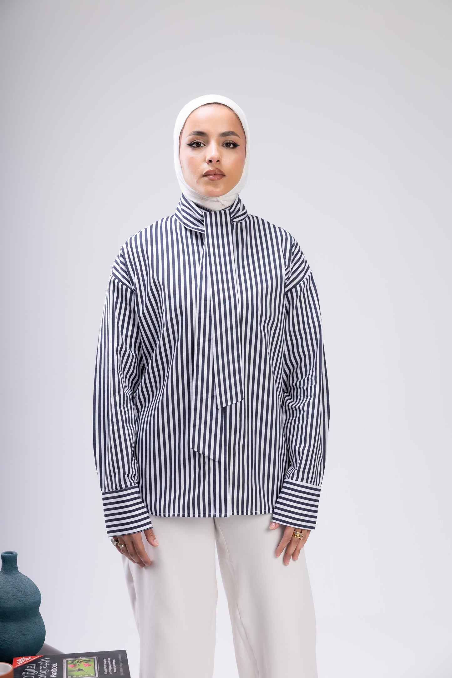 Dark Blue stripped shemiz with bow (Copy)