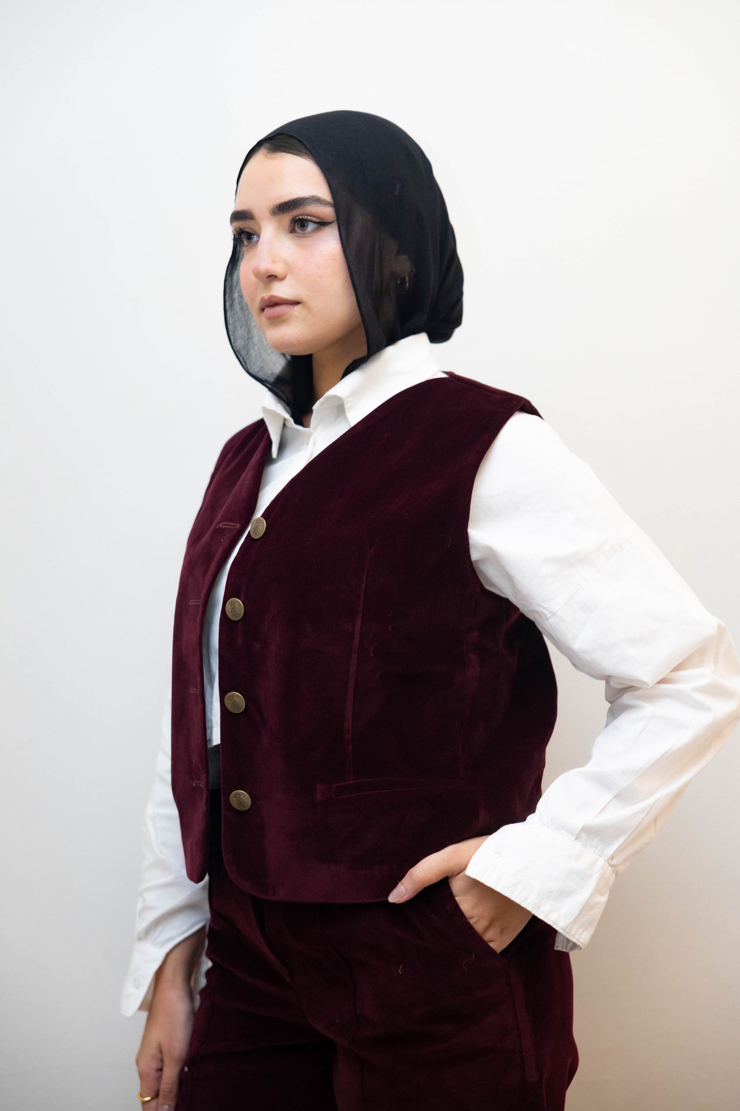Burgundy velvet vest