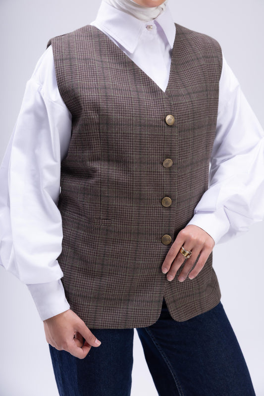 Long brown Plaid Vest