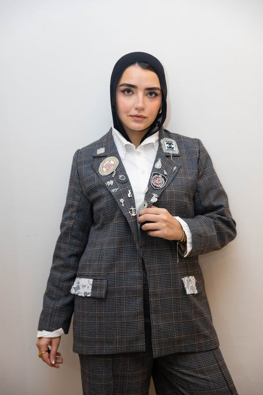 Diva gray plaid blazer