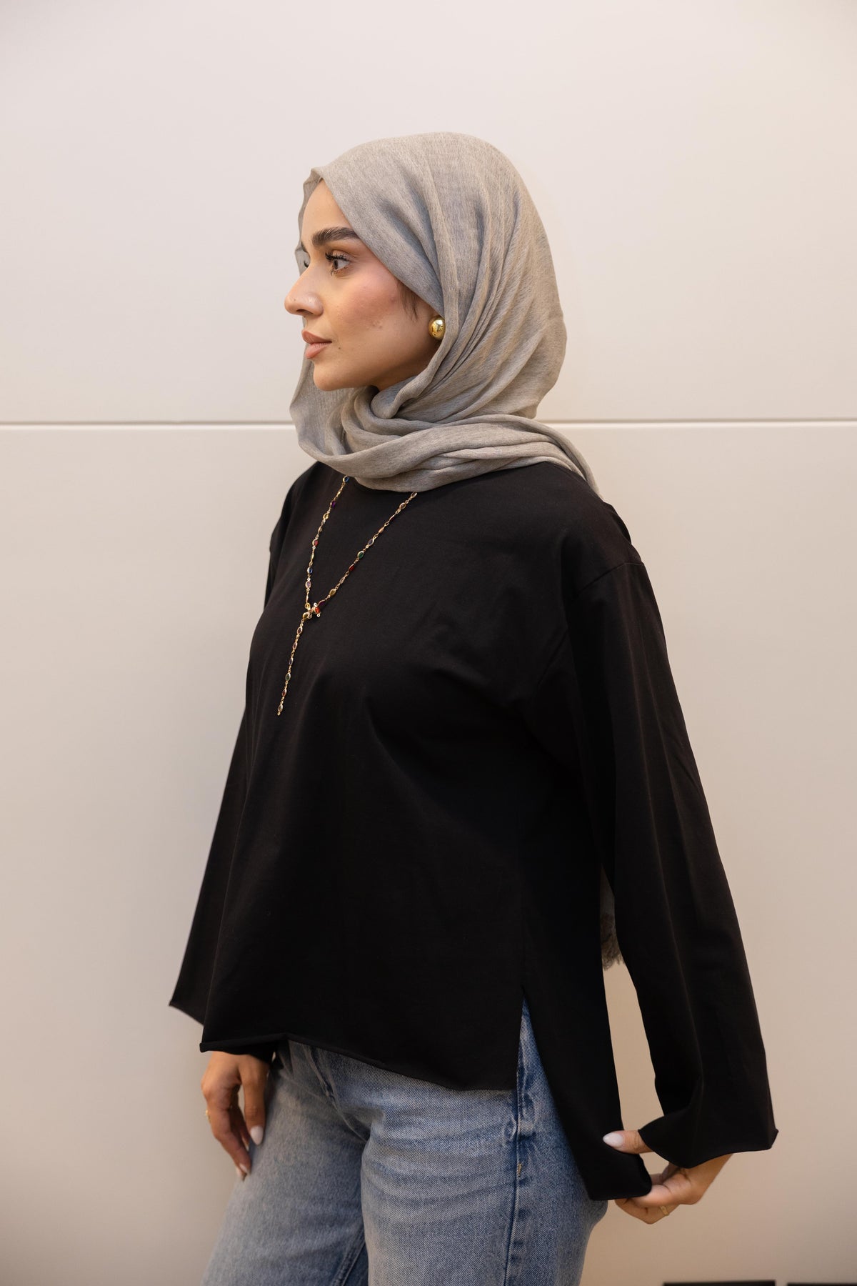 Modest cuffed-sleeve top