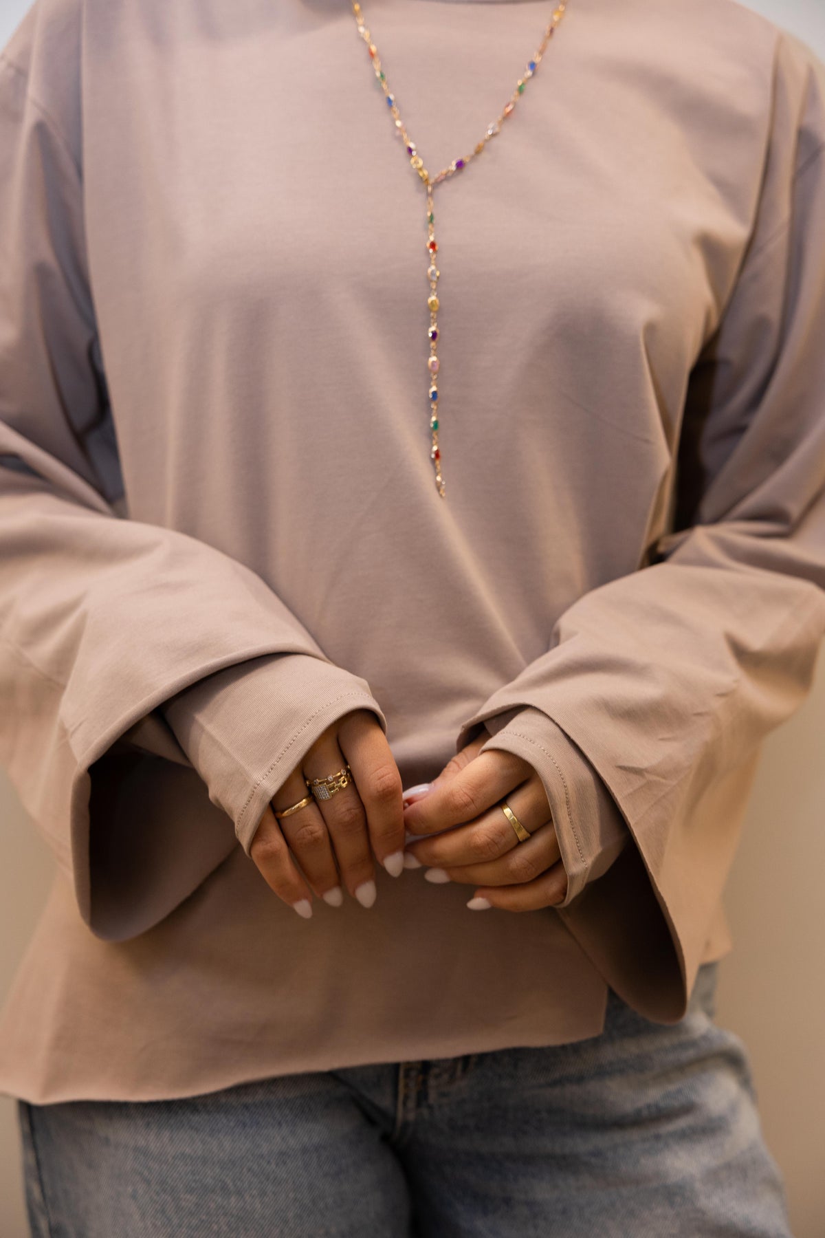 Modest cuffed-sleeve top