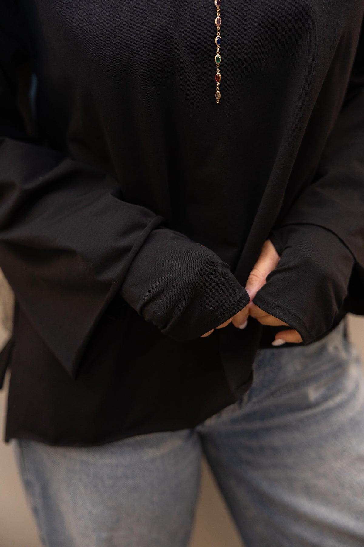 Modest cuffed-sleeve top