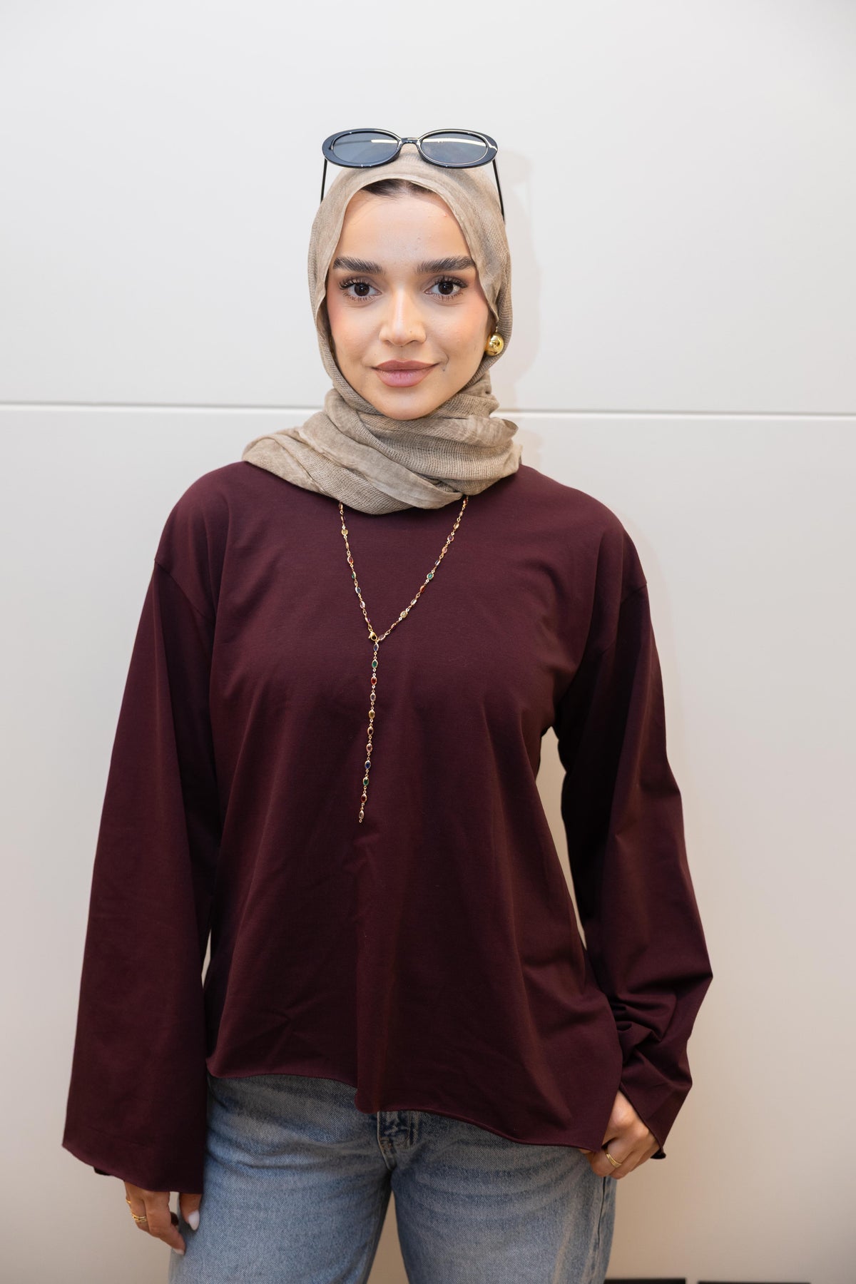 Modest cuffed-sleeve top