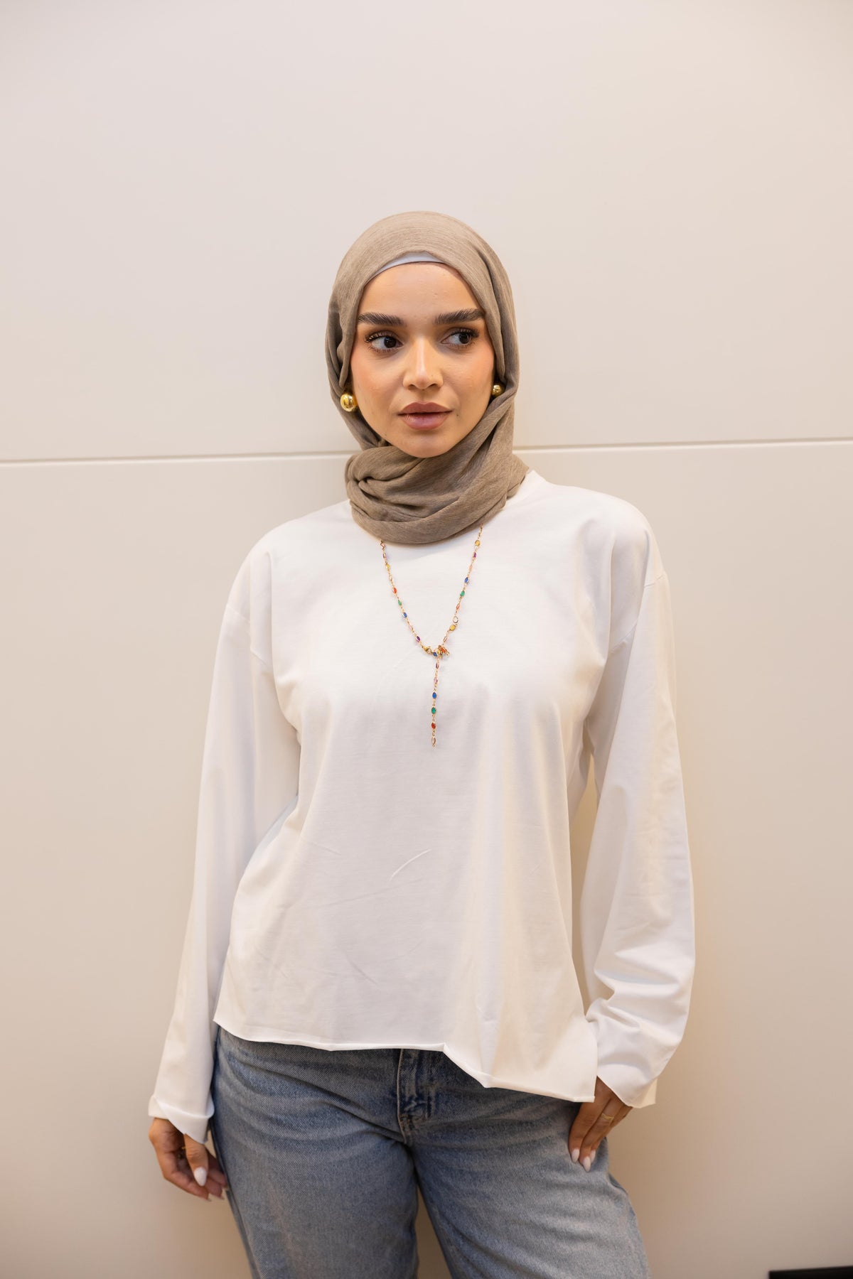 Modest cuffed-sleeve top