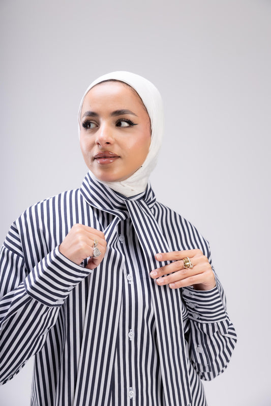 Dark Blue stripped shemiz with bow (Copy)