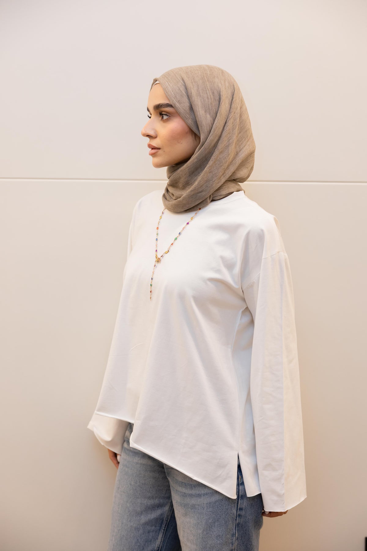 Modest cuffed-sleeve top