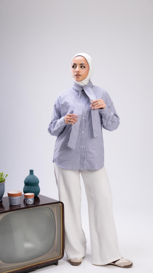 Blue stripped shemiz with bow