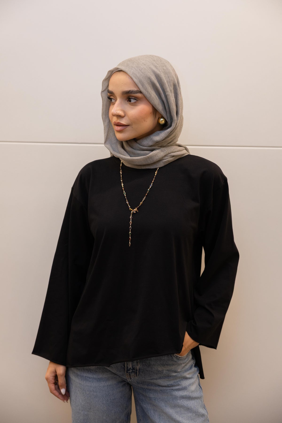 Modest cuffed-sleeve top