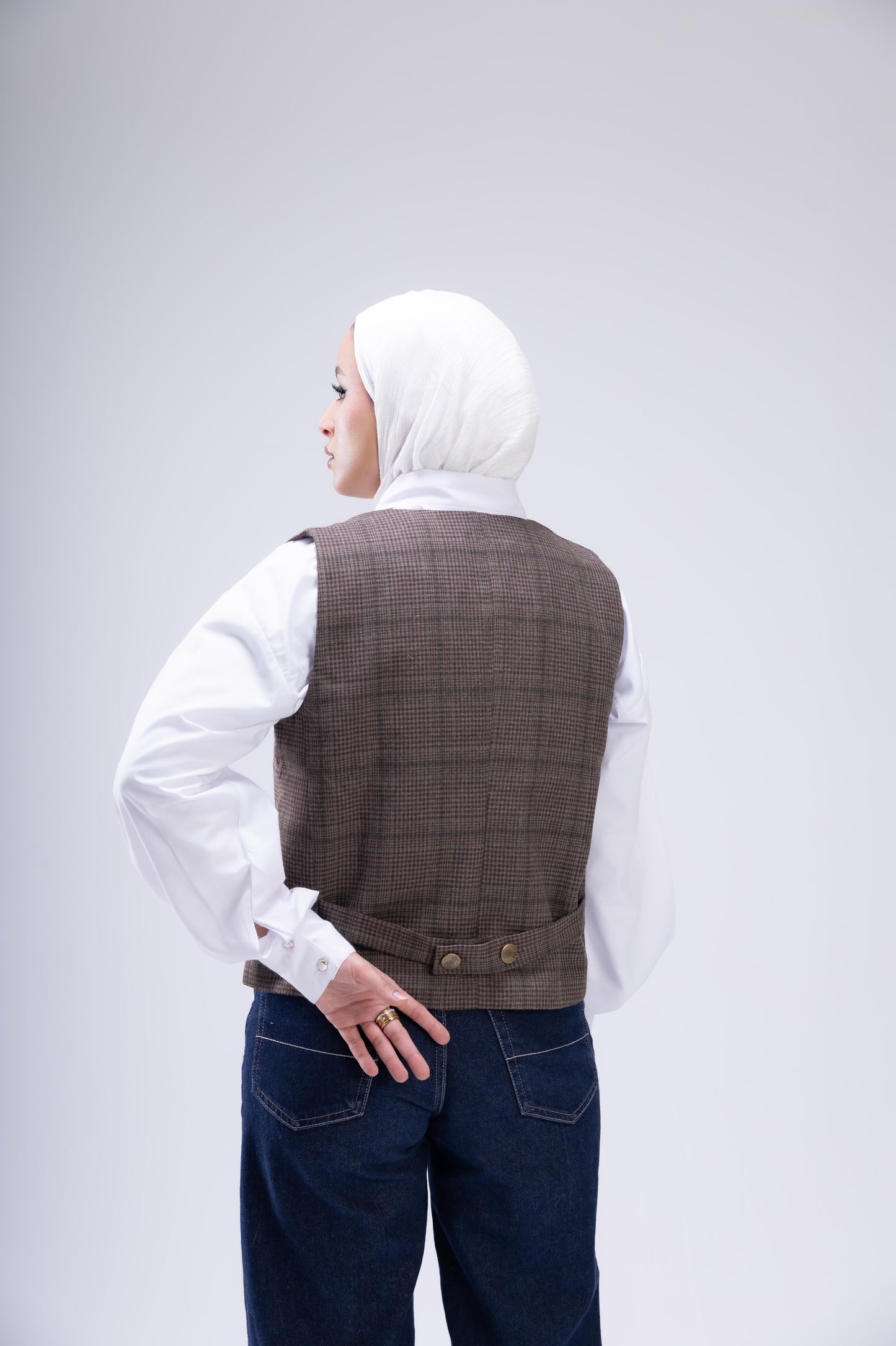 Short brown plaid vest