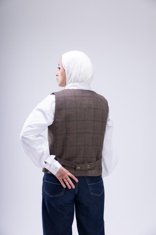 Short brown plaid vest