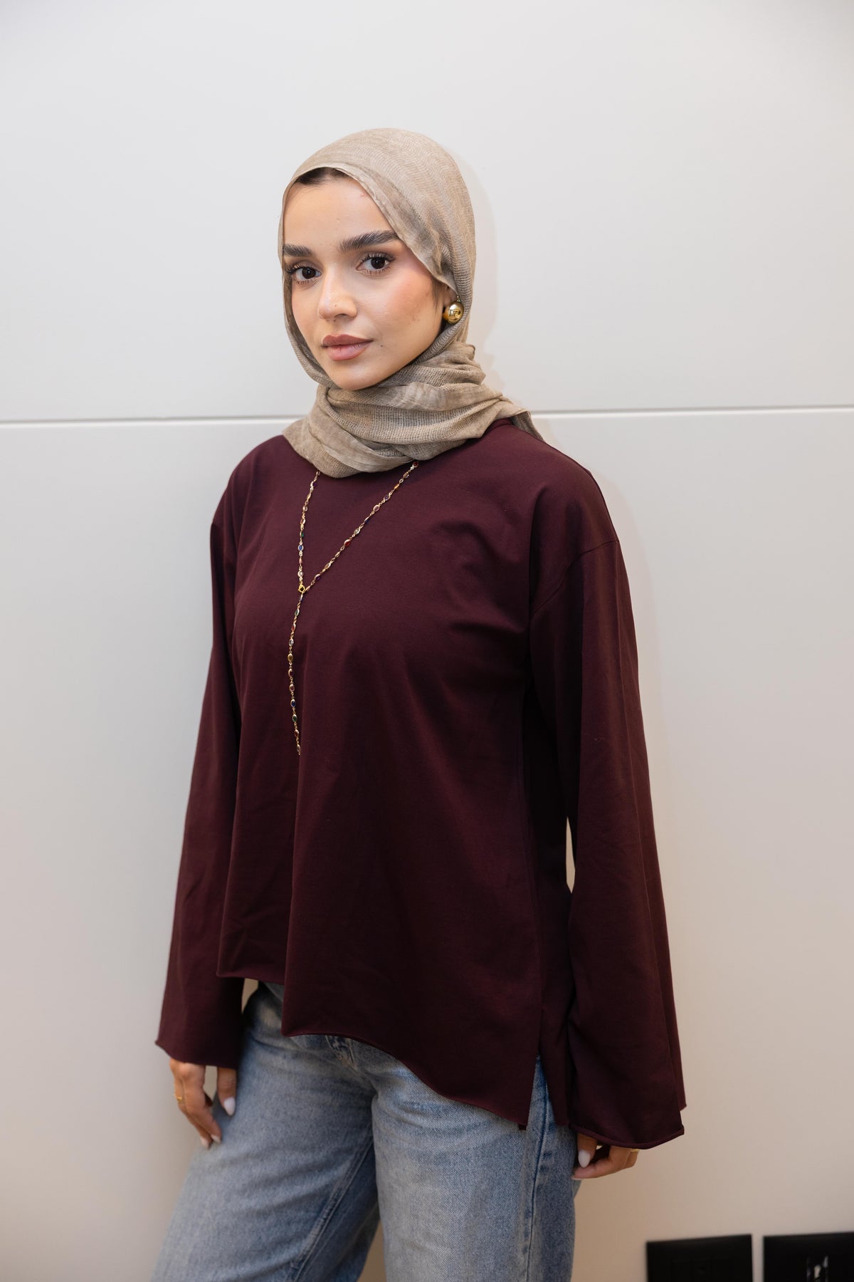 Modest cuffed-sleeve top