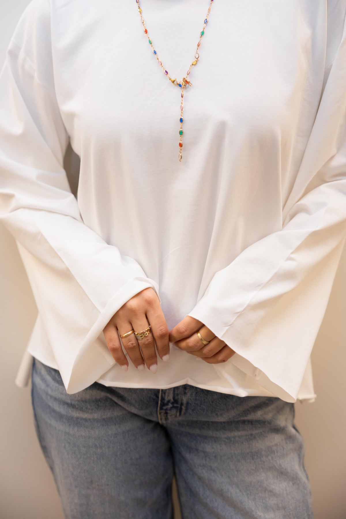 Modest cuffed-sleeve top