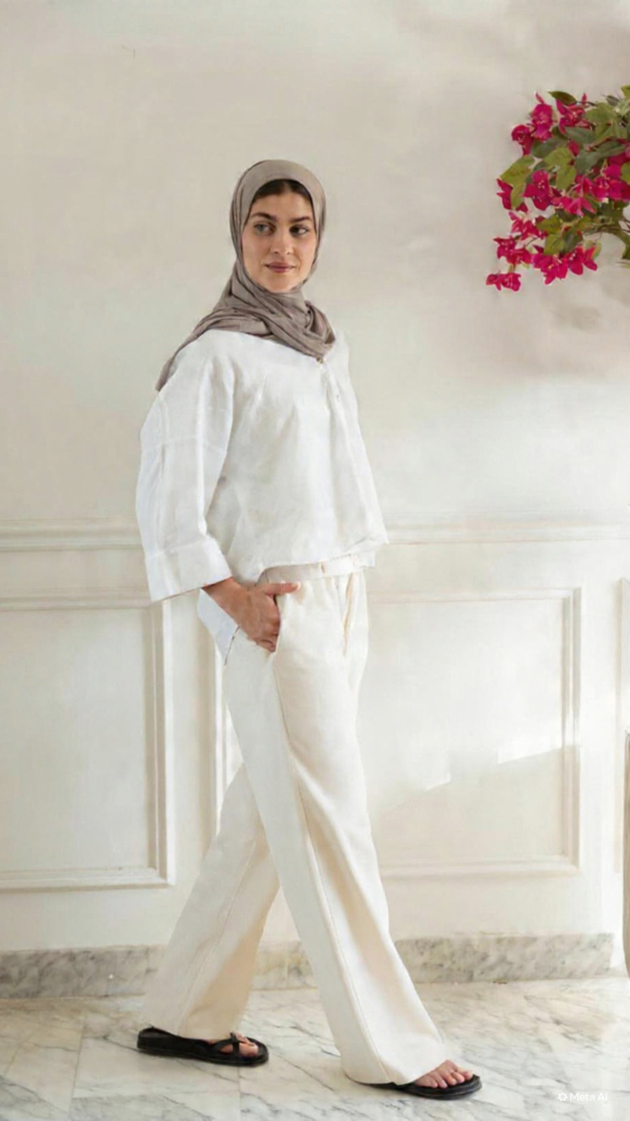 Beige linen pants