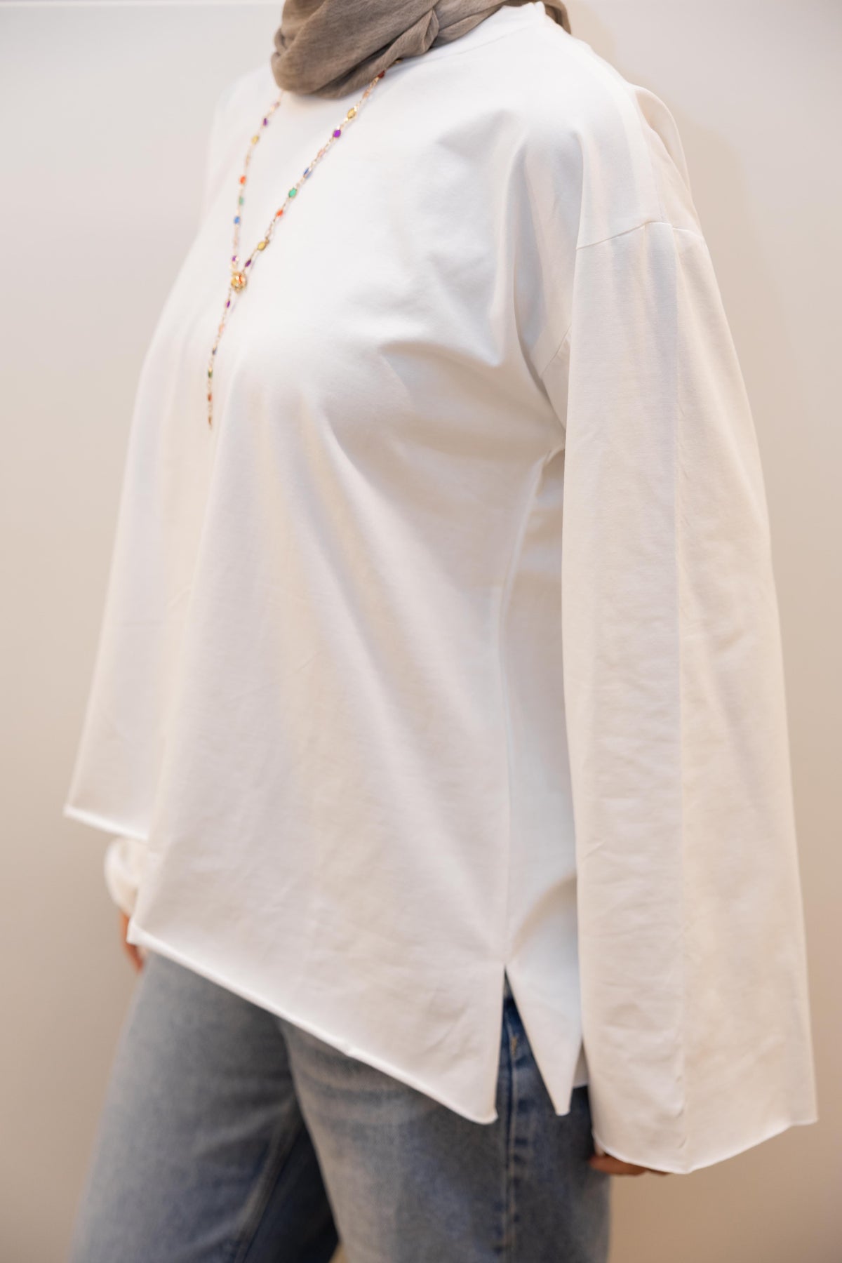 Modest cuffed-sleeve top