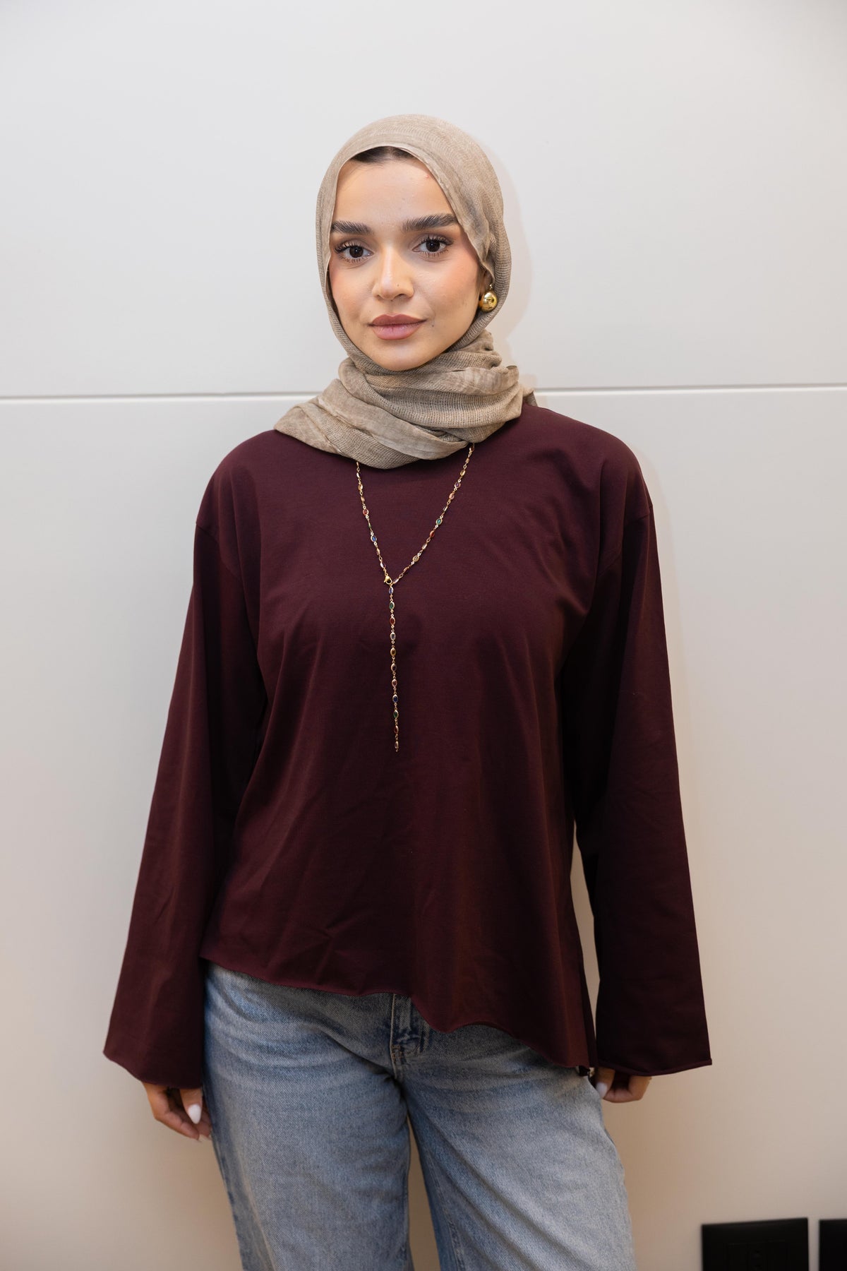 Modest cuffed-sleeve top