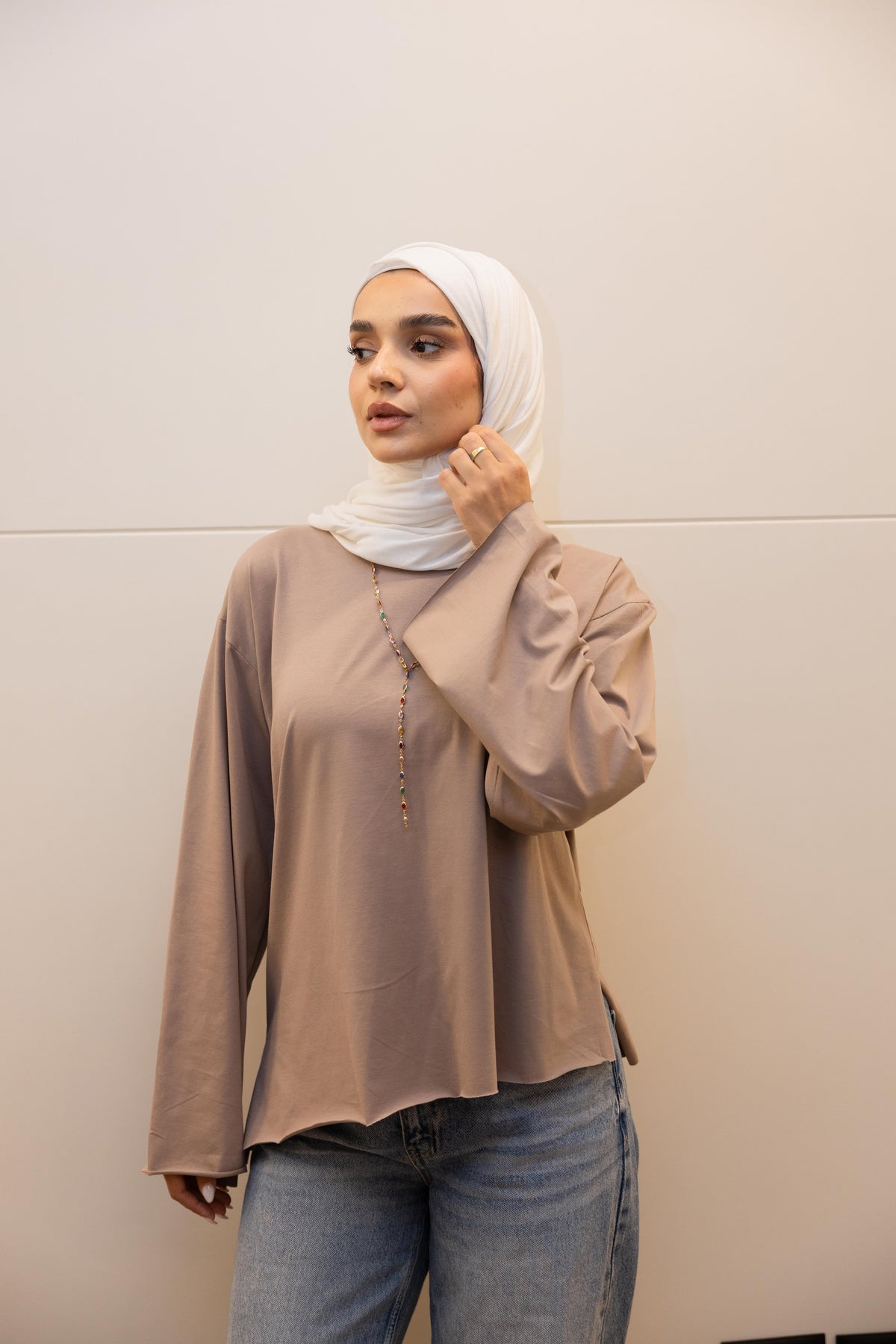 Modest cuffed-sleeve top