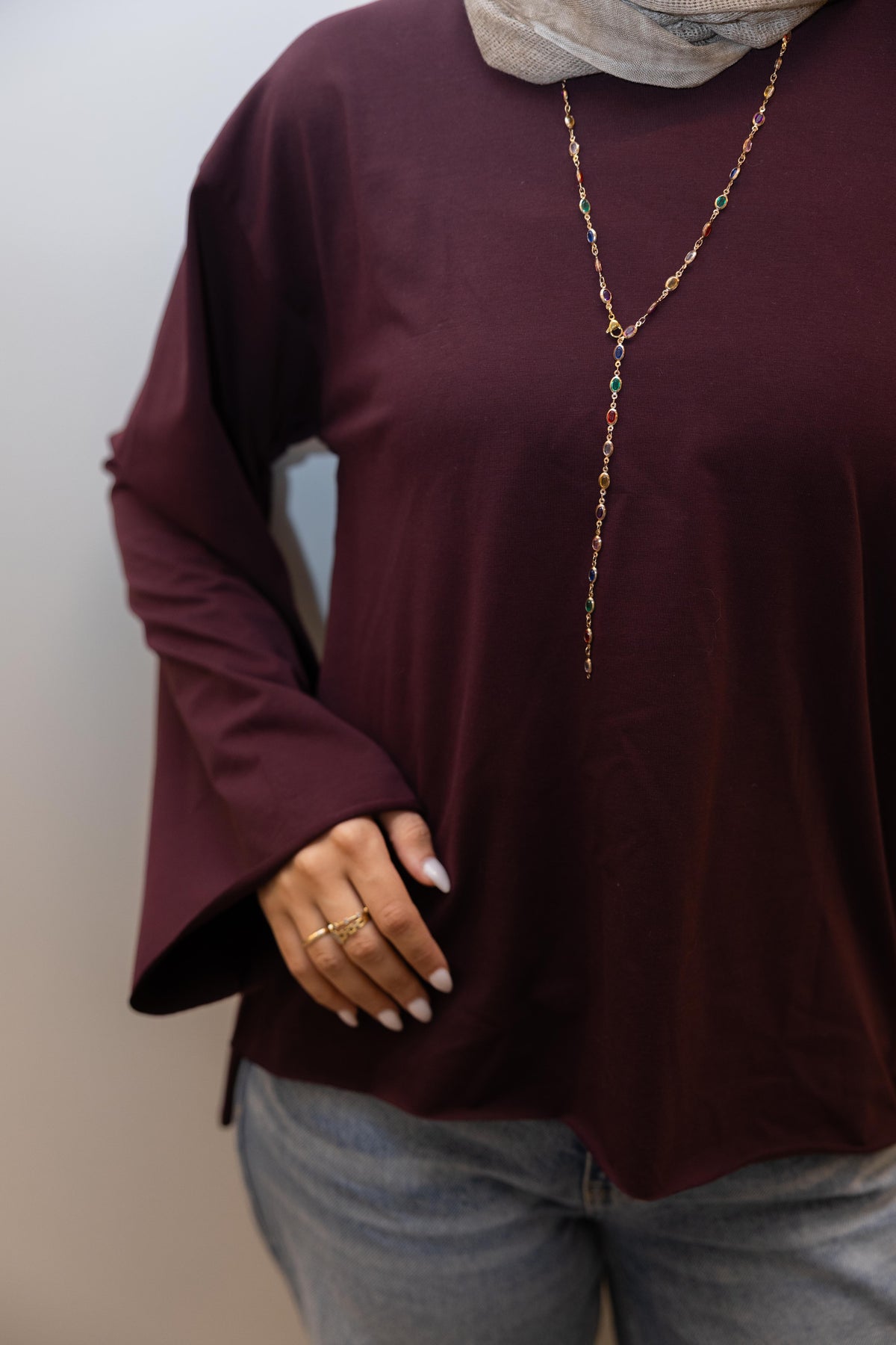 Modest cuffed-sleeve top