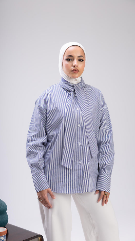 Blue stripped shemiz with bow