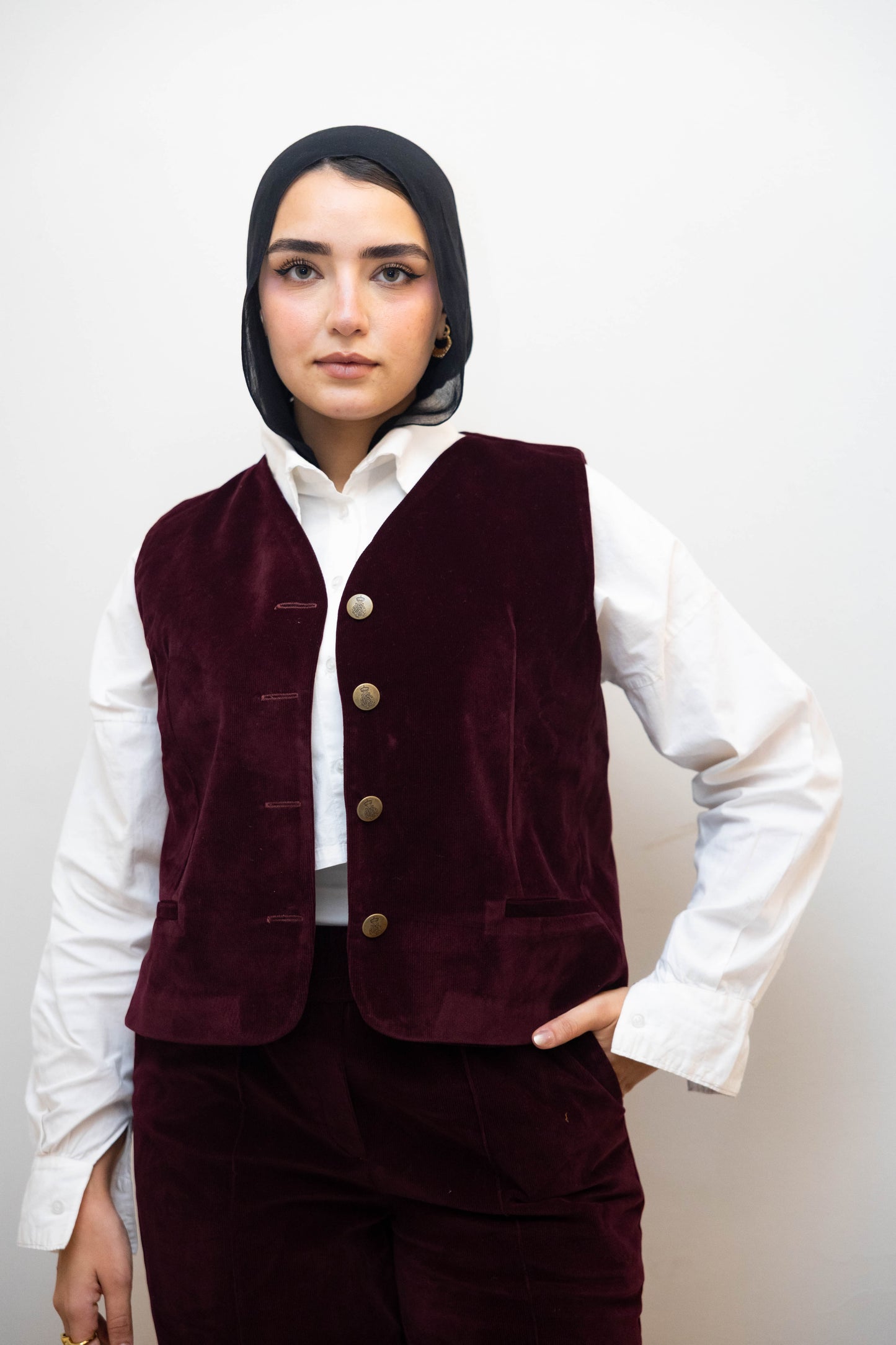 Burgundy velvet vest