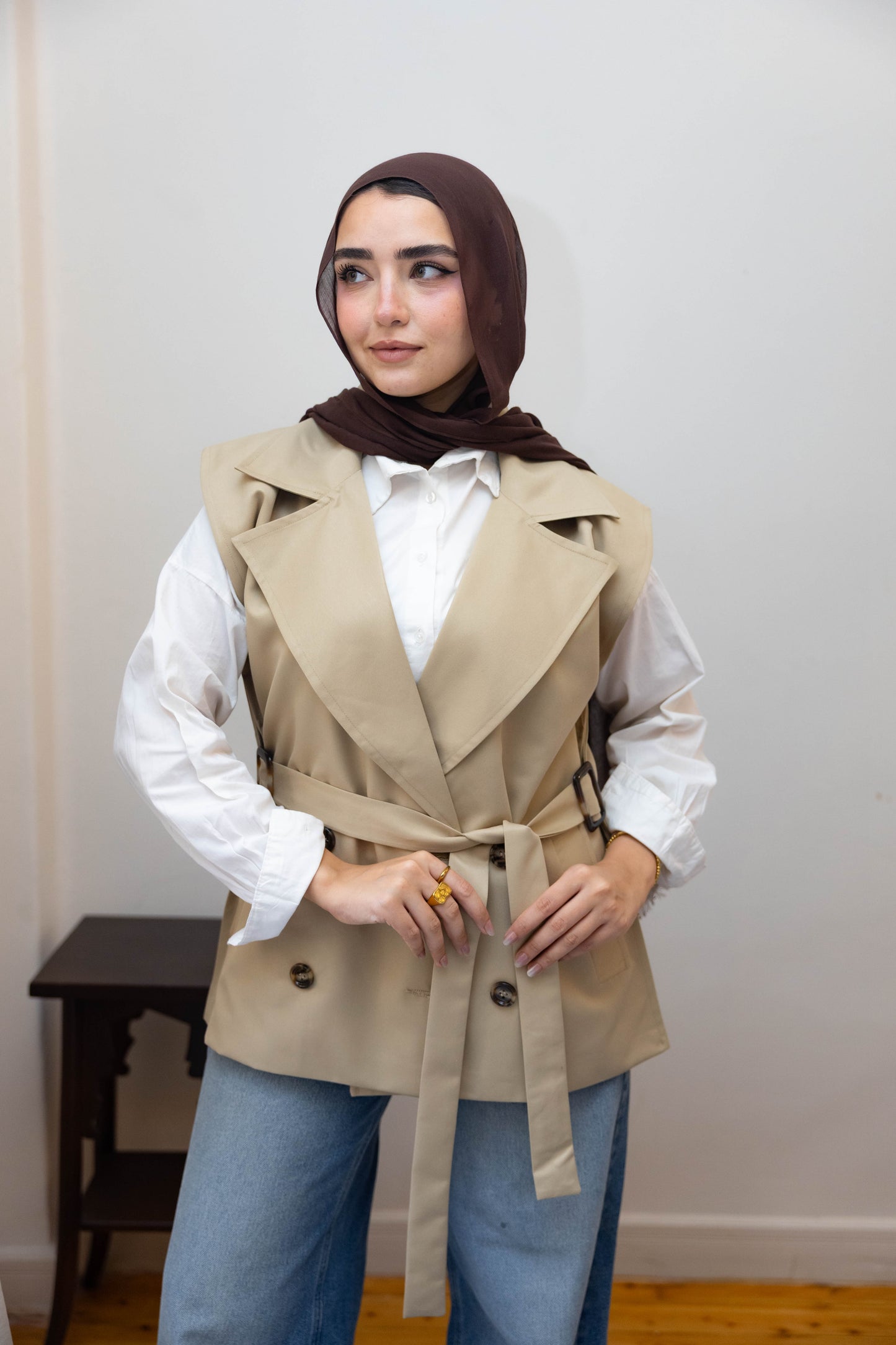 Gabardine Beige Vest