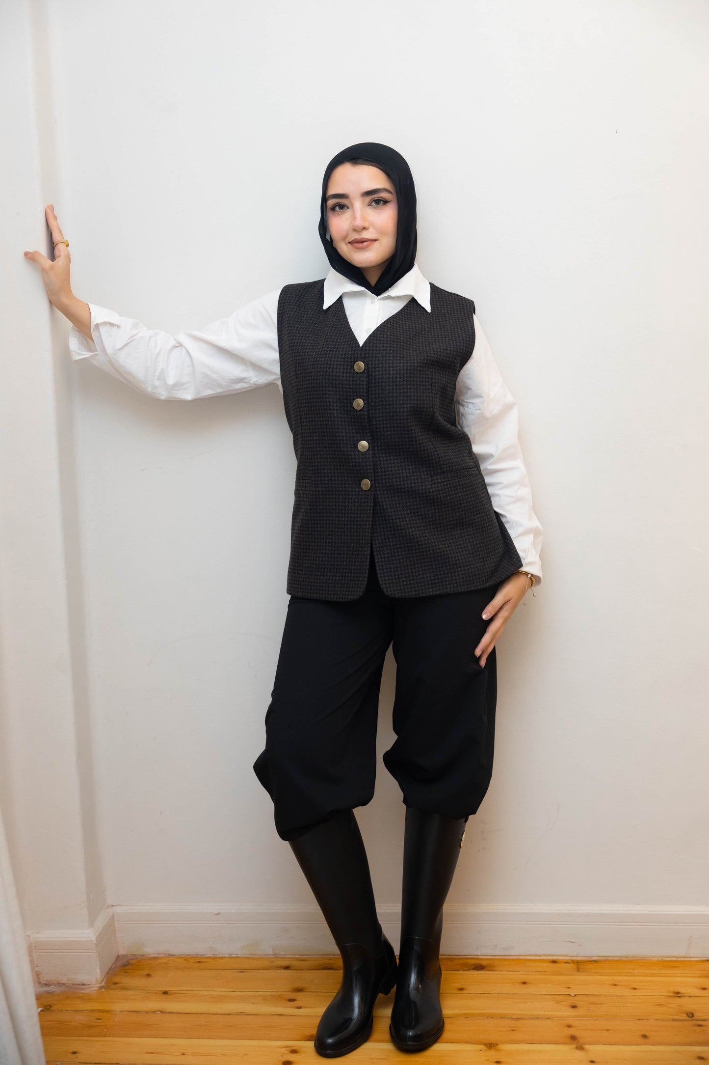 Wool Black & Brown Plaid Vest