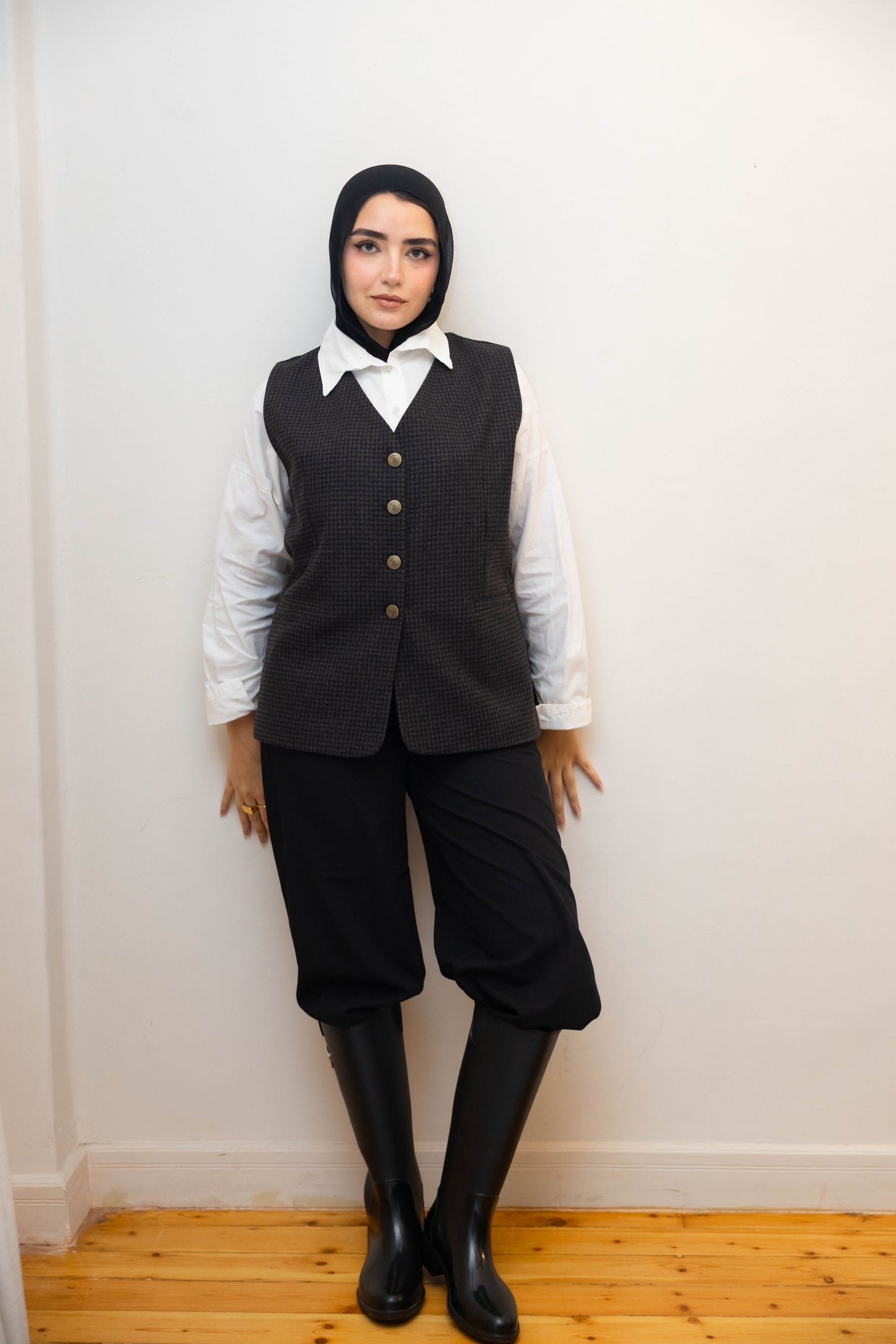 Wool Black & Brown Plaid Vest