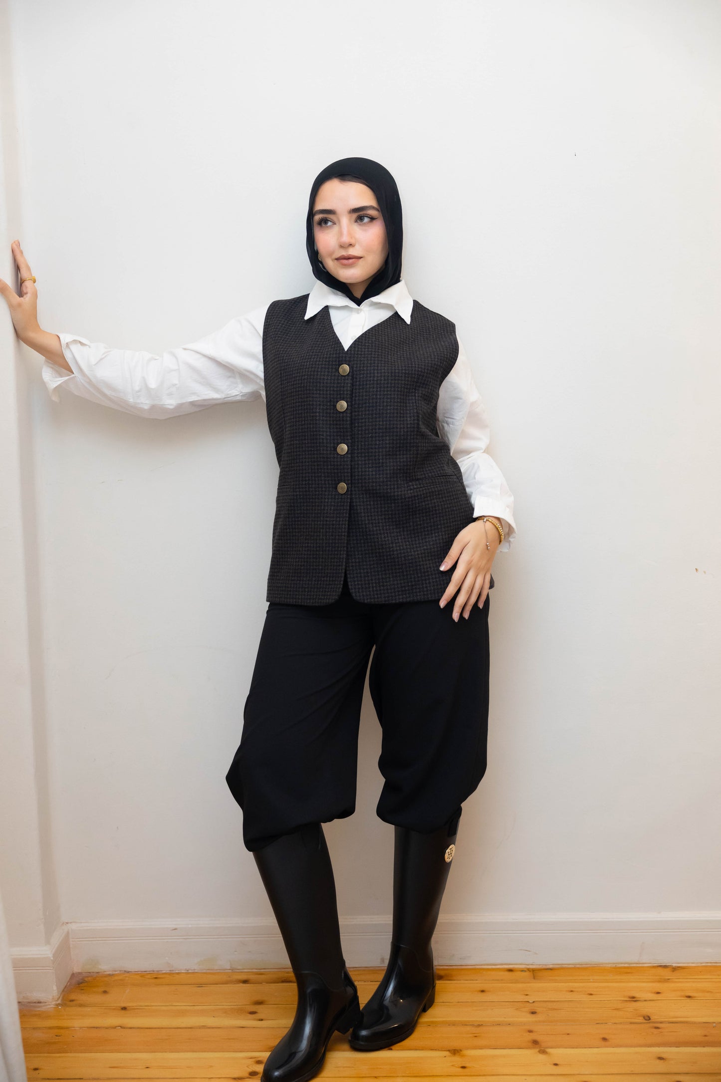 Wool Black & Brown Plaid Vest