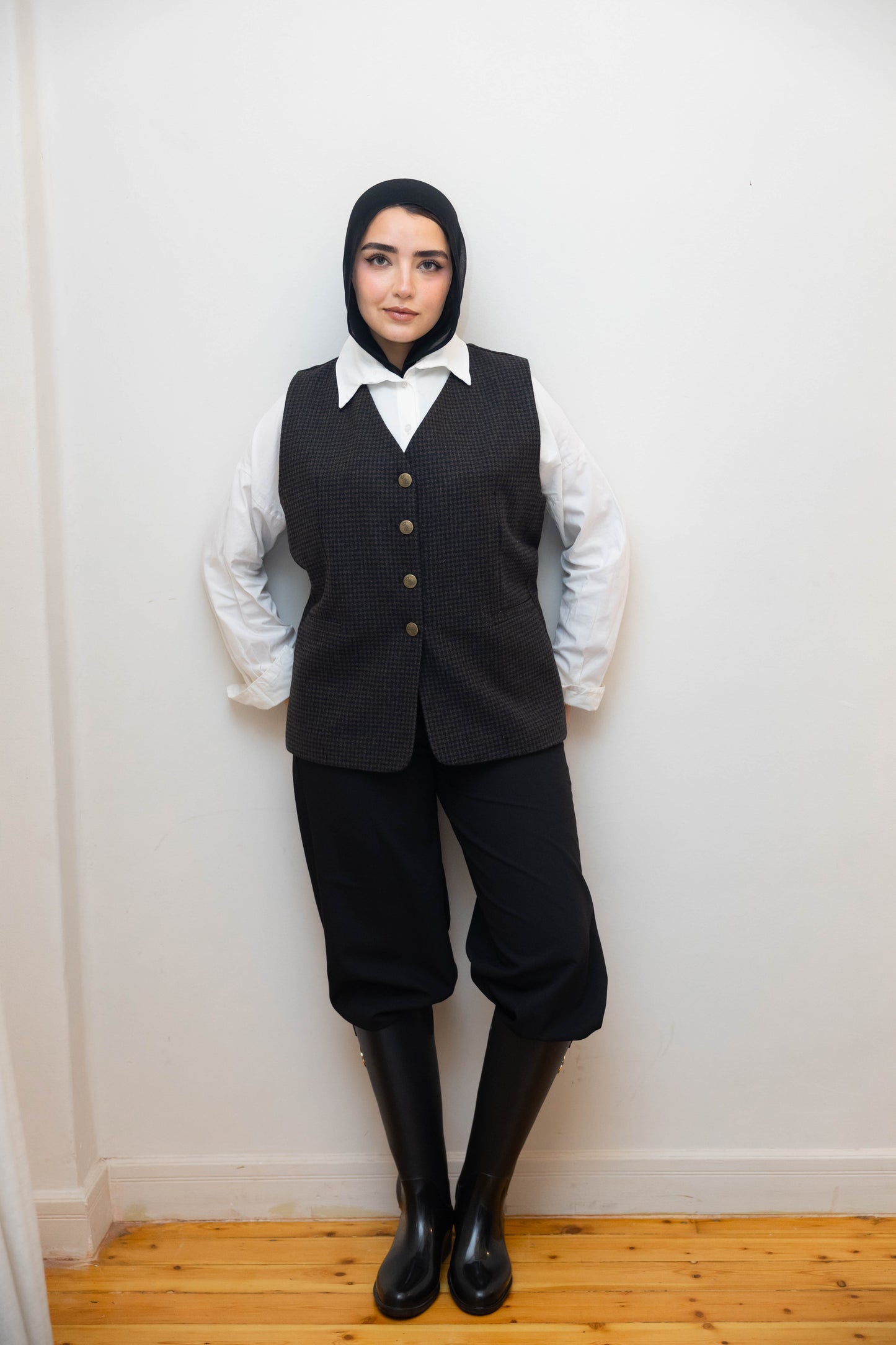 Wool Black & Brown Plaid Vest