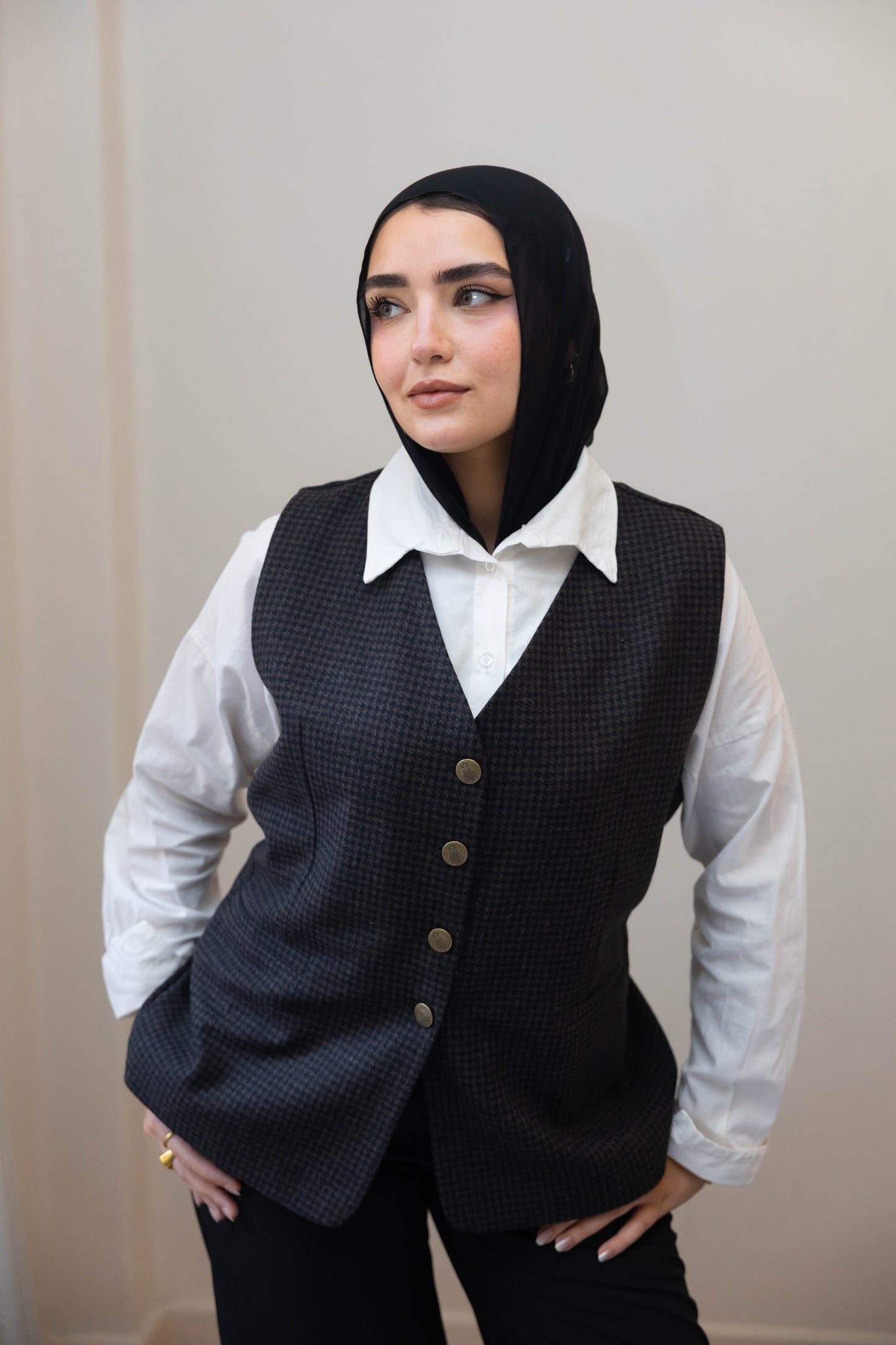 Wool Black & Brown Plaid Vest