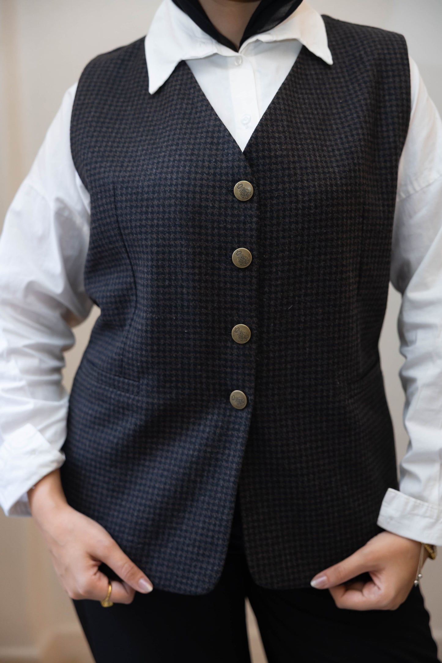 Wool Black & Brown Plaid Vest