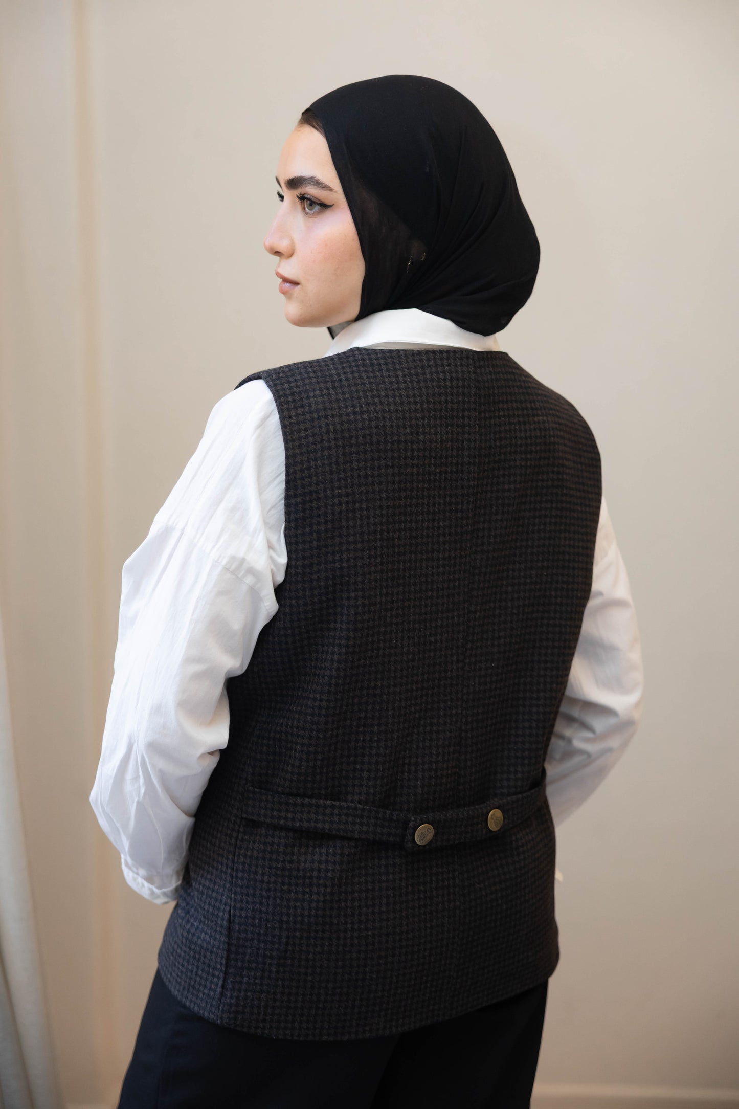 Wool Black & Brown Plaid Vest