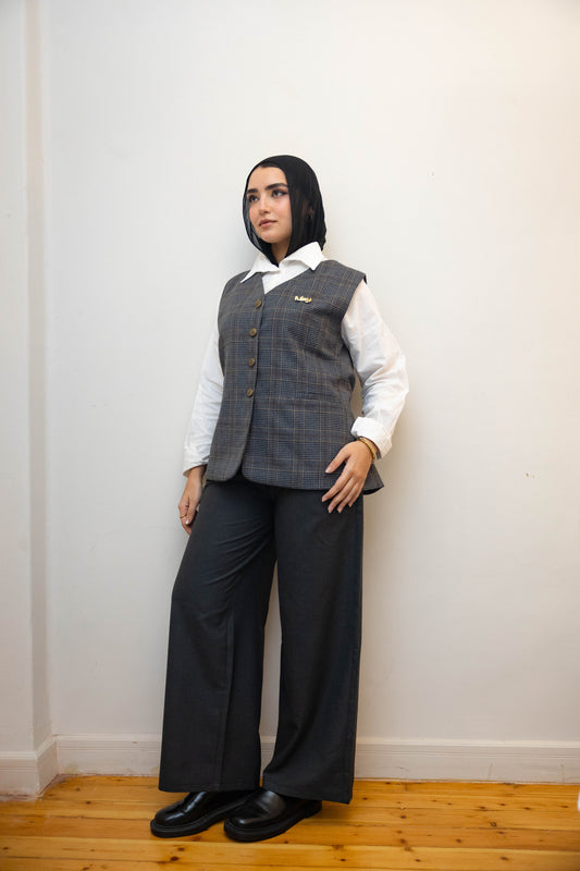 Long gray Plaid Vest