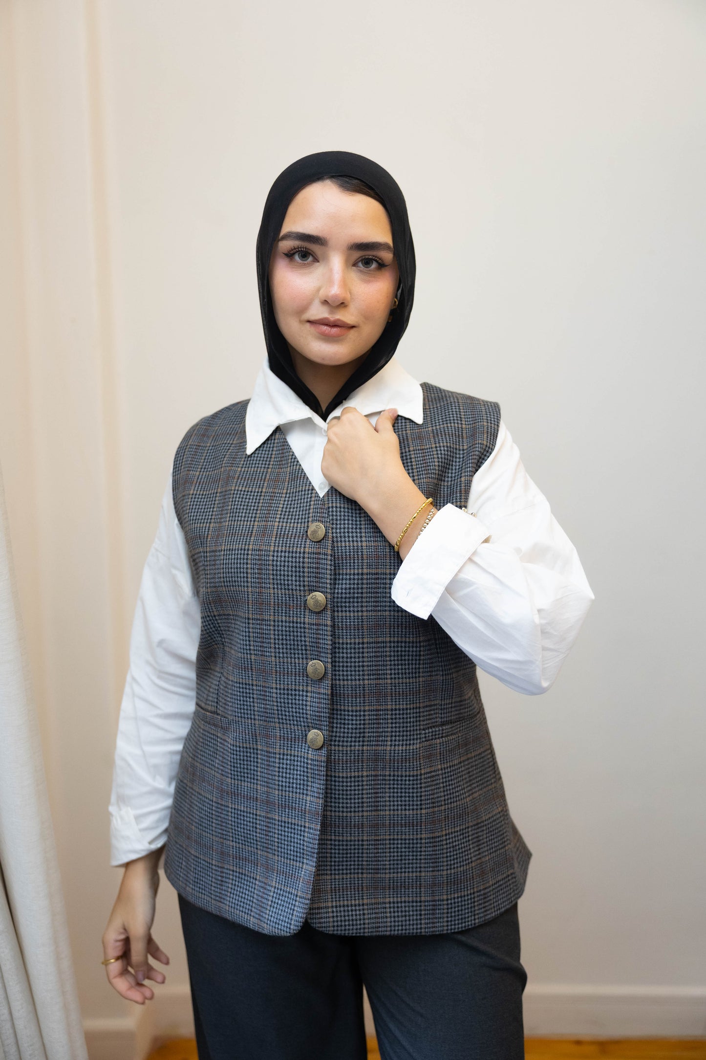 Long gray Plaid Vest