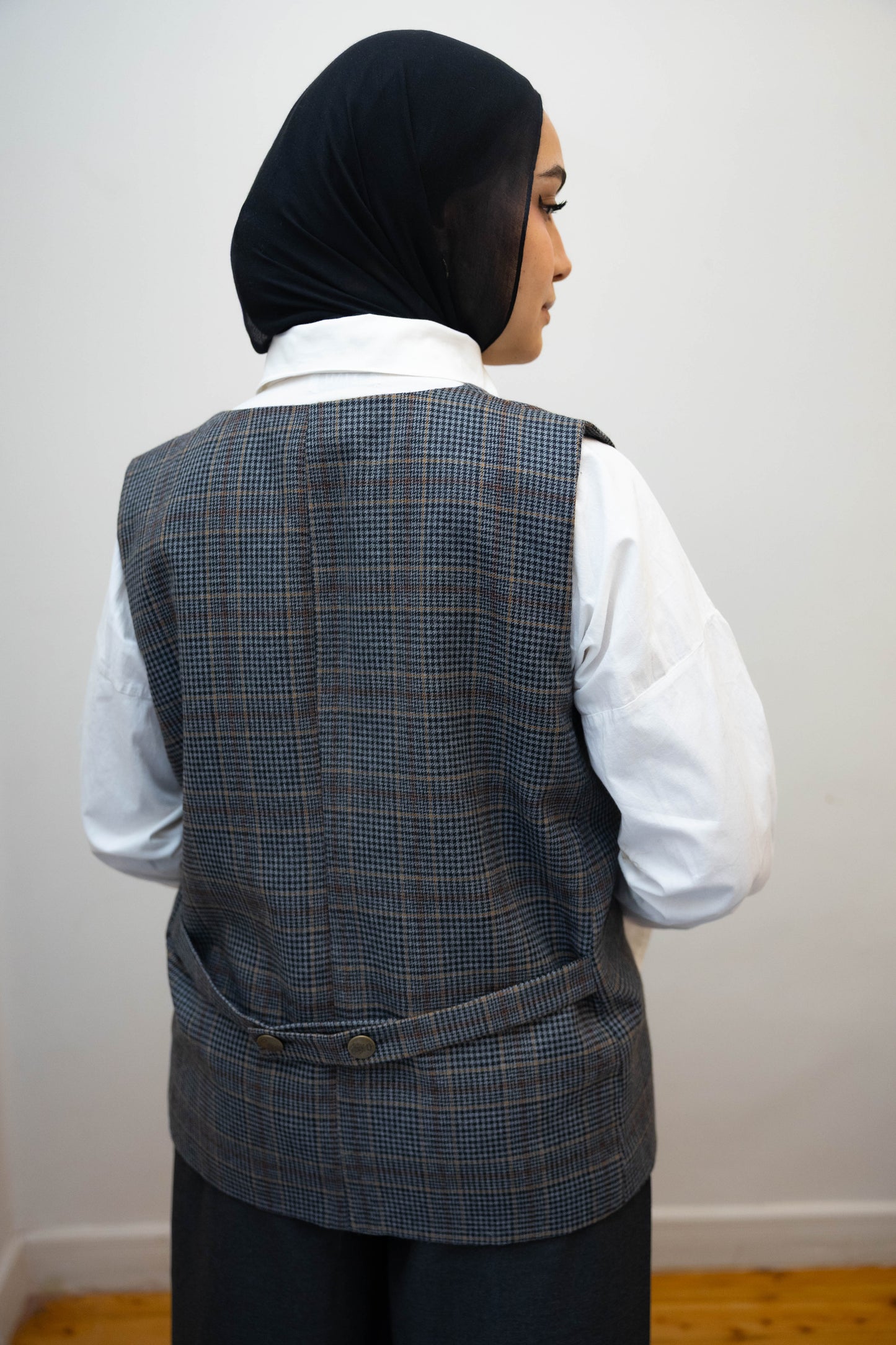 Long gray Plaid Vest