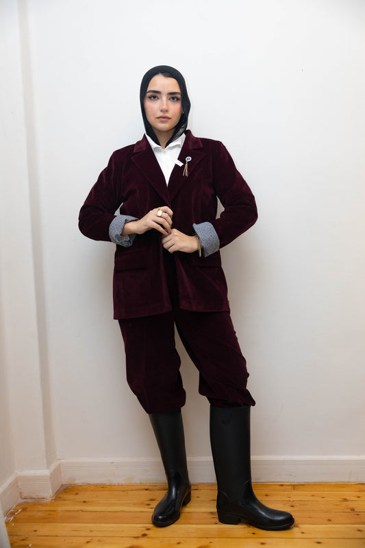 Burgundy velvet blazer